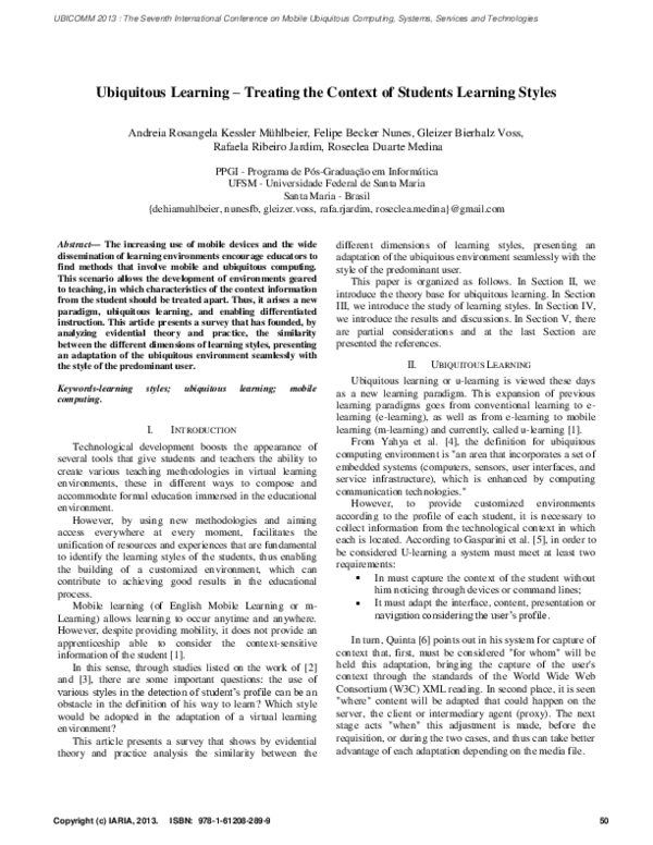 (PDF) Ubiquitous Learning Treating the Context of Students Learning Styles