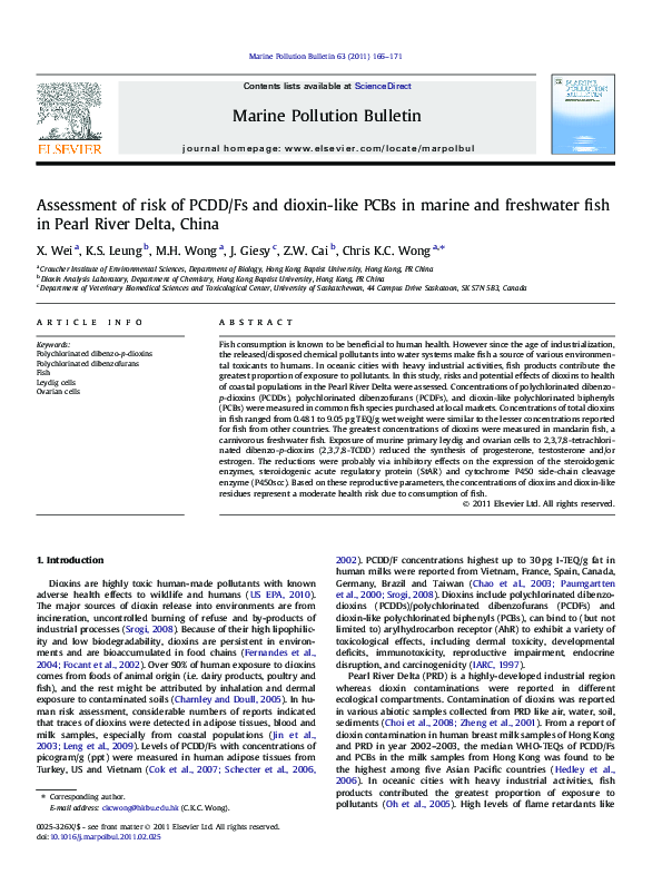 (PDF) Assessment of risk of PCDD/Fs and dioxin-like PCBs in marine and ...