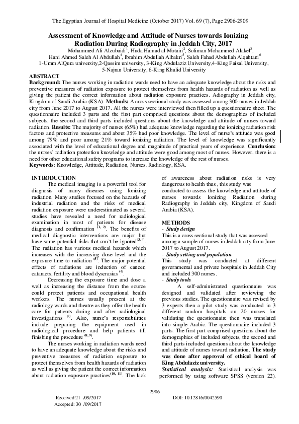 (PDF) Assessment of Knowledge and Attitude of Nurses towards Ionizing ...