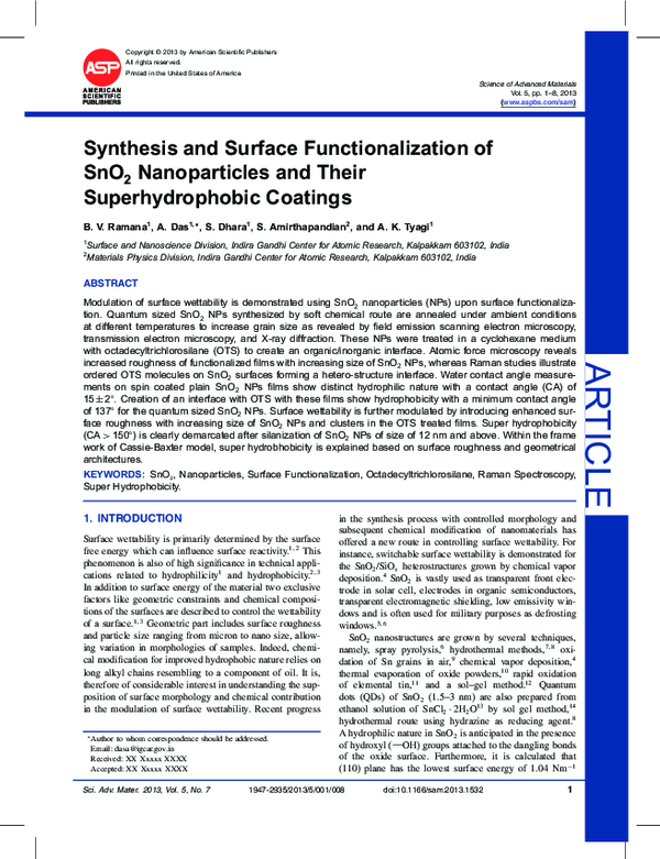 (PDF) Synthesis and Surface Functionalization of SnO 2 Nanoparticles ...