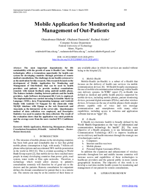 (PDF) Mobile Application for Monitoring and Management of Out Patients