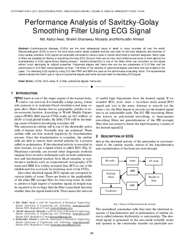 (PDF) Performance Analysis of Savitzky-Golay Smoothing Filter Using ECG ...