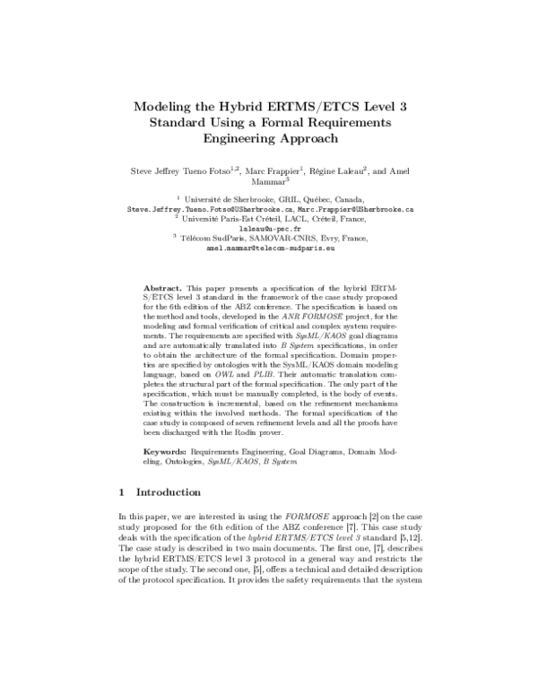 (PDF) Modeling the Hybrid ERTMS/ETCS Level 3 Standard Using a Formal ...
