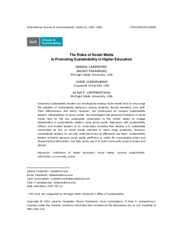 (PDF) The Roles of Social Media in Promoting Sustainability in Higher ...