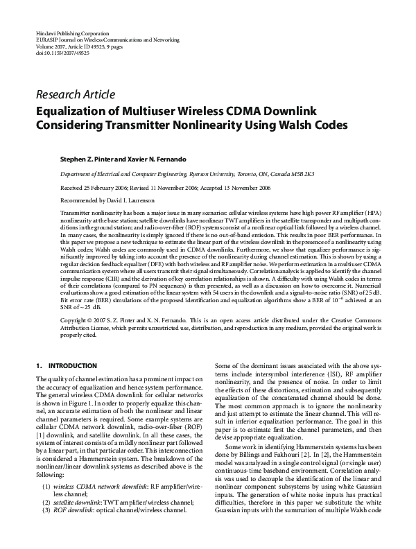 (PDF) Equalization of Multiuser Wireless CDMA Downlink Considering ...
