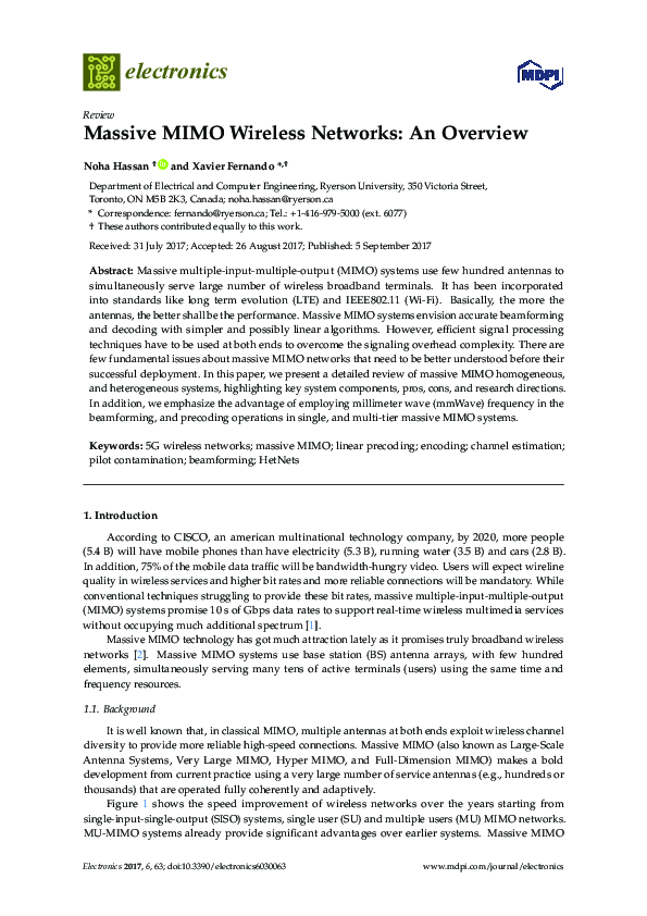 (PDF) Massive MIMO Wireless Networks: An Overview