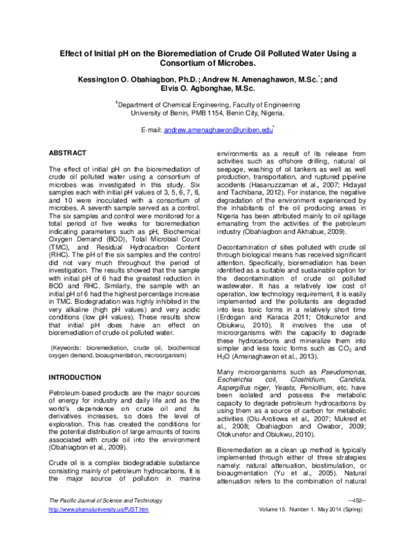 (PDF) Effect of Initial pH on the Bioremediation of Crude Oil Polluted ...