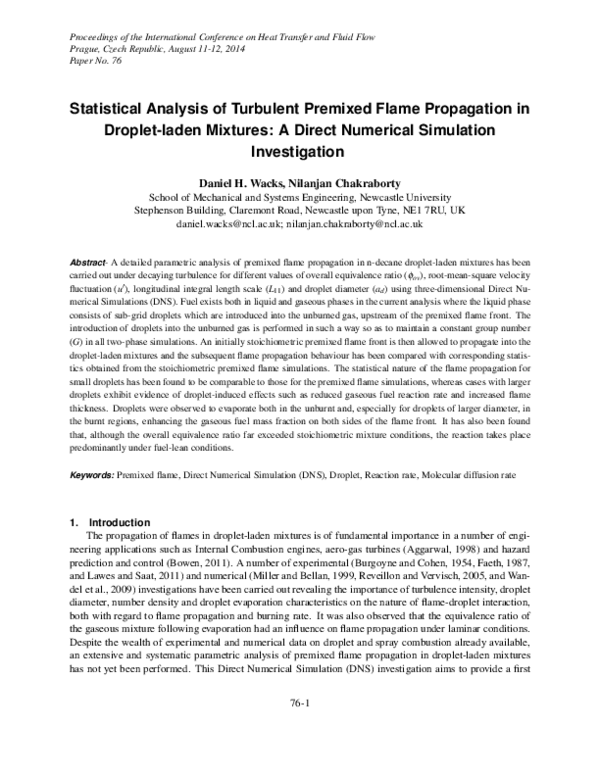 (PDF) Statistical Analysis of Turbulent Premixed Flame Propagation in ...