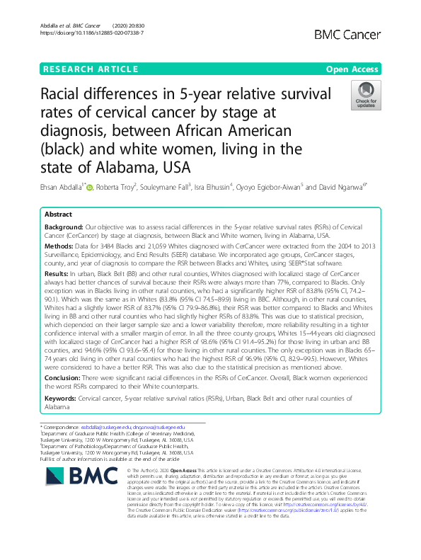 (PDF) Racial differences in 5-year relative survival rates of cervical ...