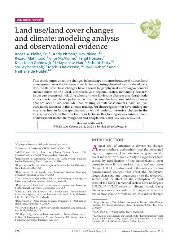 (PDF) WIREs Climate Change Land use / land cover changes and climate ...