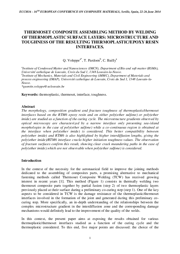 (PDF) Thermoset composite assembling by welding of thermoplastic