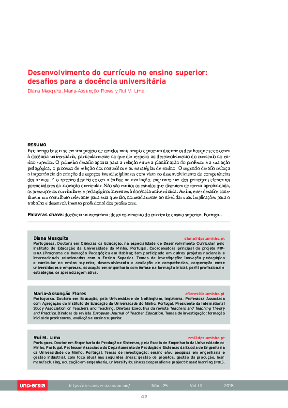 (PDF) Desenvolvimento do currículo no ensino superior: desafios para a ...