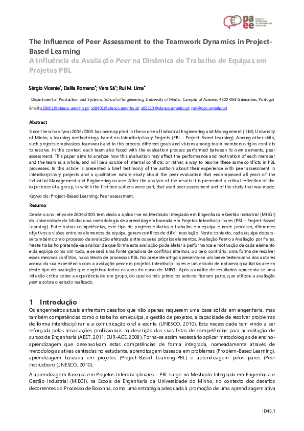 (PDF) The influence of peer assessment to the teamwork dynamics in ...
