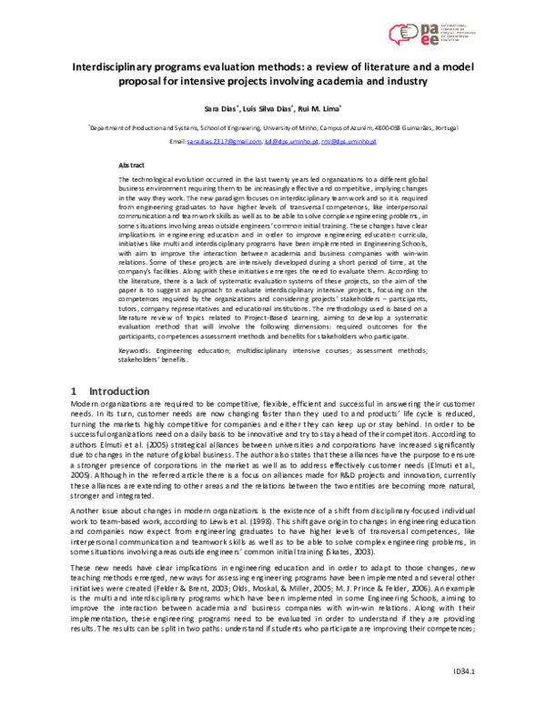 (PDF) Interdisciplinary programs evaluation methods: a review of ...
