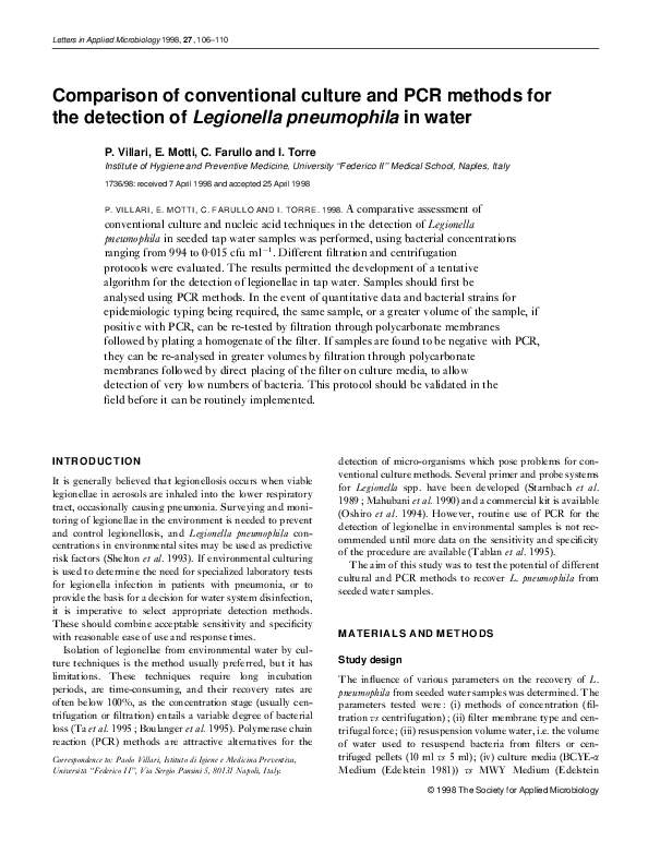 (PDF) Comparison of conventional culture and PCR methods for the ...