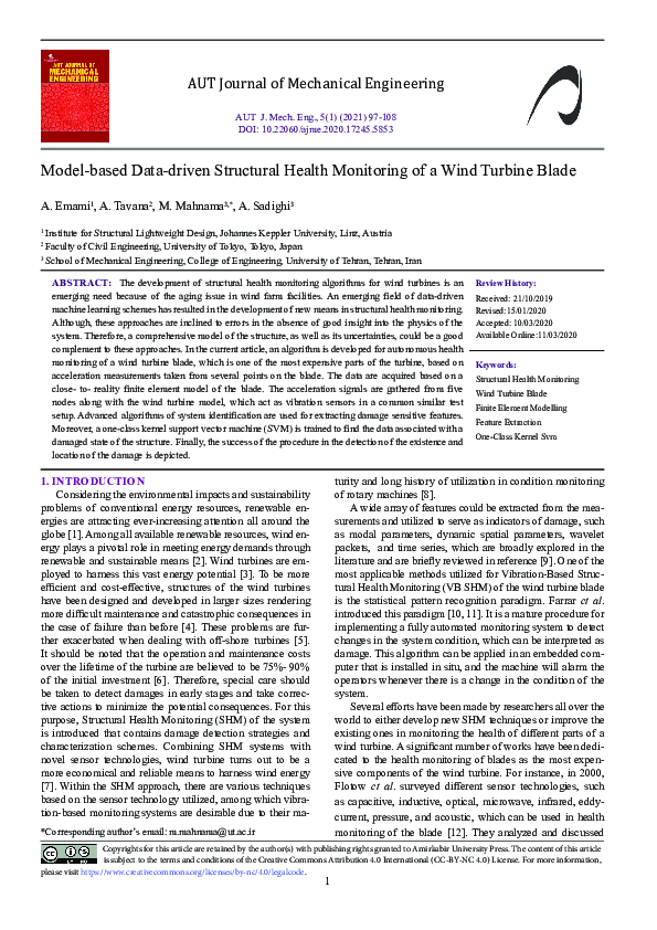 (PDF) Model-based Data-driven Structural Health Monitoring of a Wind ...