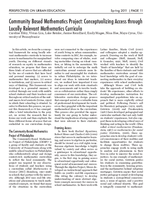 (PDF) Community Based Mathematics Project: Conceptualizing Access ...