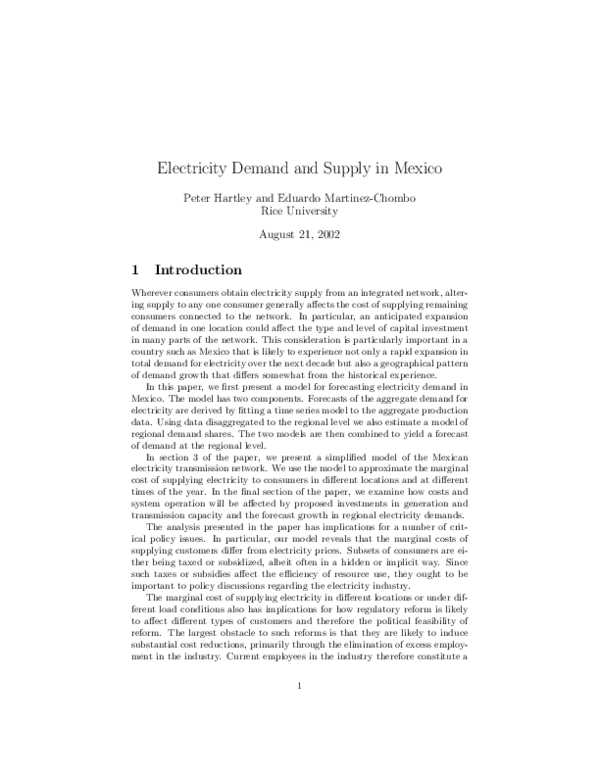 (PDF) Electricity Demand and Supply in Mexico