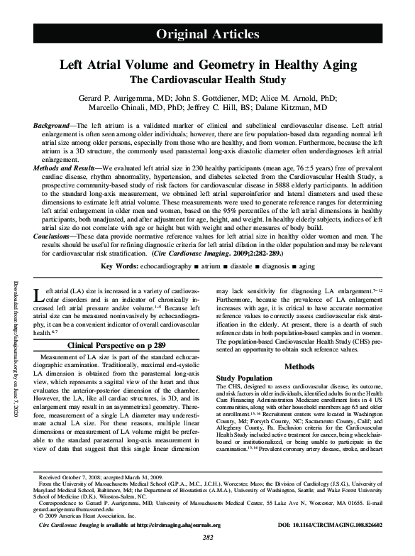 (PDF) Left Atrial Volume and Geometry in Healthy AgingCLINICAL ...