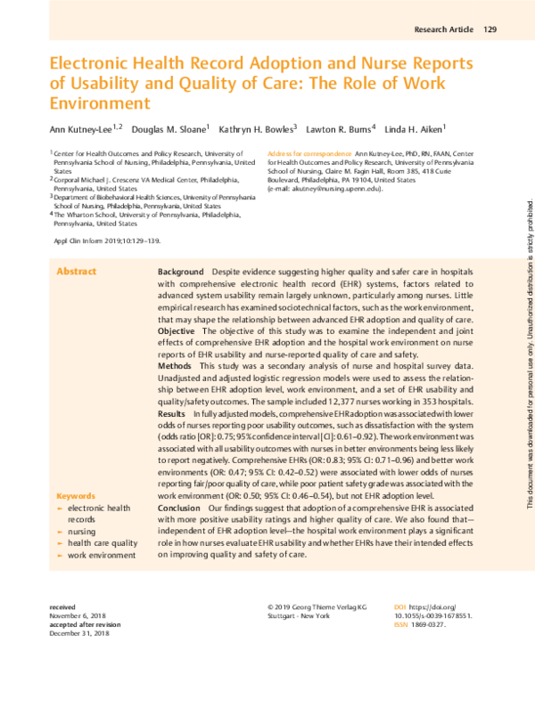(PDF) Electronic Health Record Adoption and Nurse Reports of Usability ...