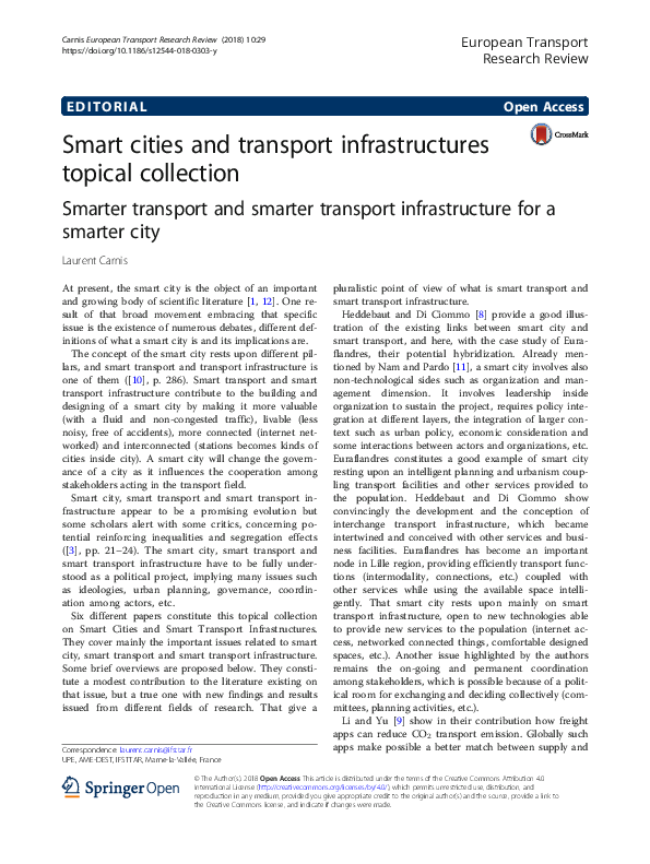 (PDF) Smart cities and transport infrastructures topical collection ...