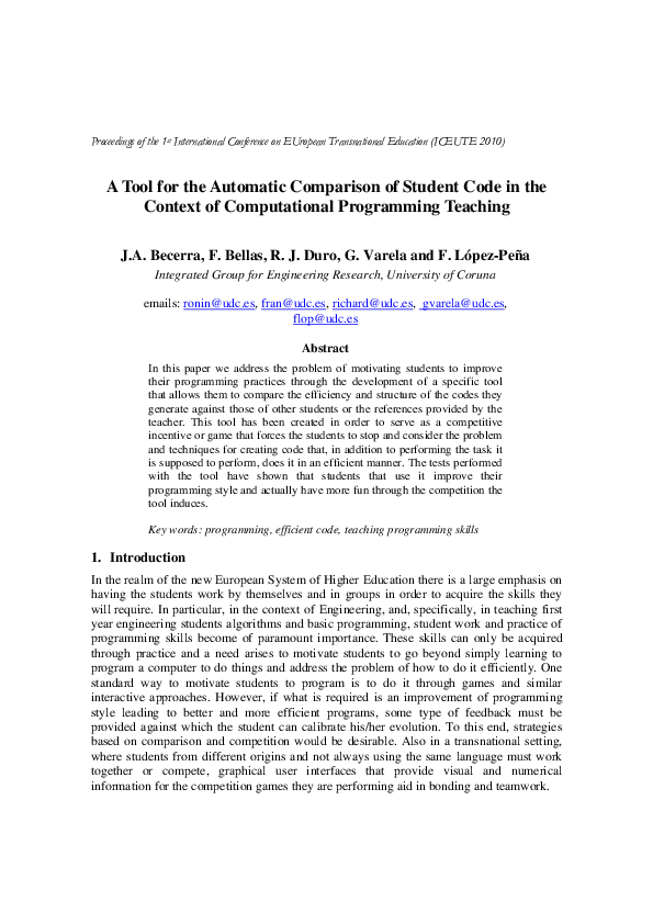 (PDF) A Tool for the Automatic comparison of Student Code in the ...
