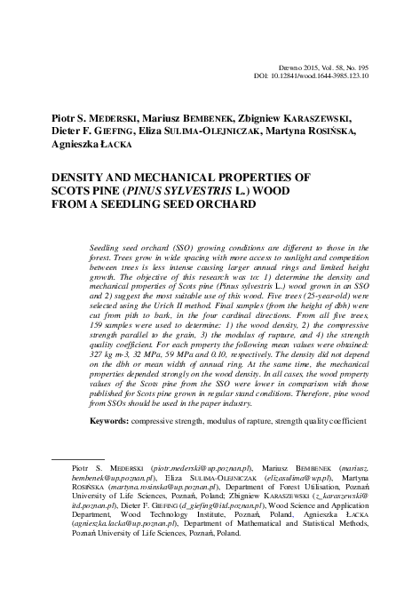 (PDF) Density and mechanical properties of Scots pine (Pinus sylvestris ...
