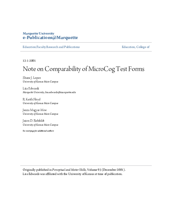 (PDF) Note on comparability of MicroCog test forms