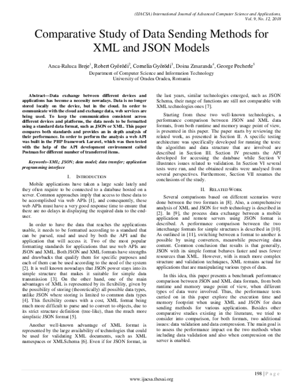 (PDF) Comparative Study of Data Sending Methods for XML and JSON Models