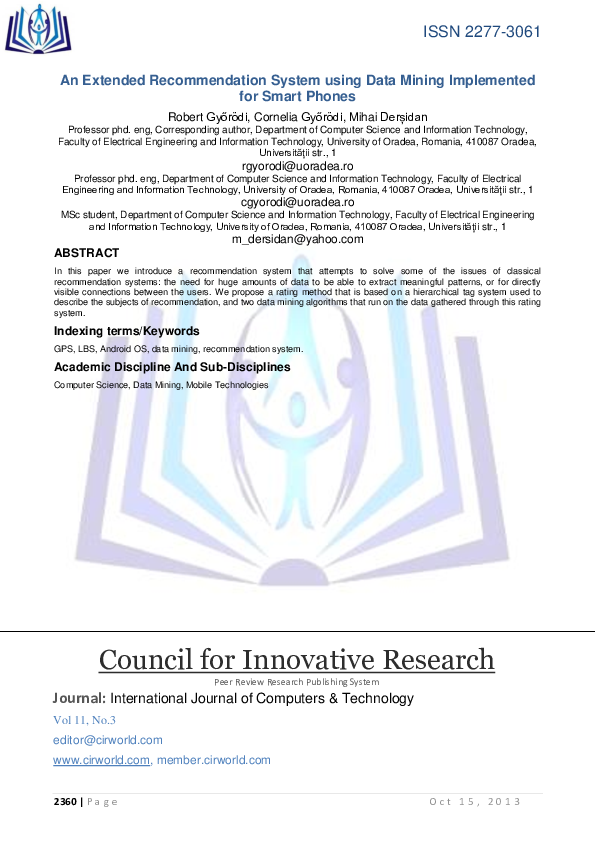 (PDF) An Extended Recommendation System using Data Mining Implemented ...