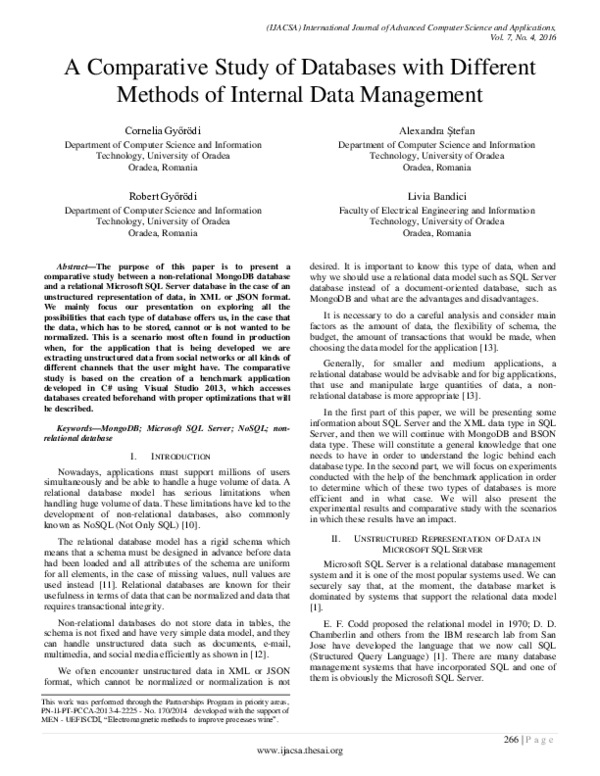(PDF) A Comparative Study of Databases with Different Methods of ...