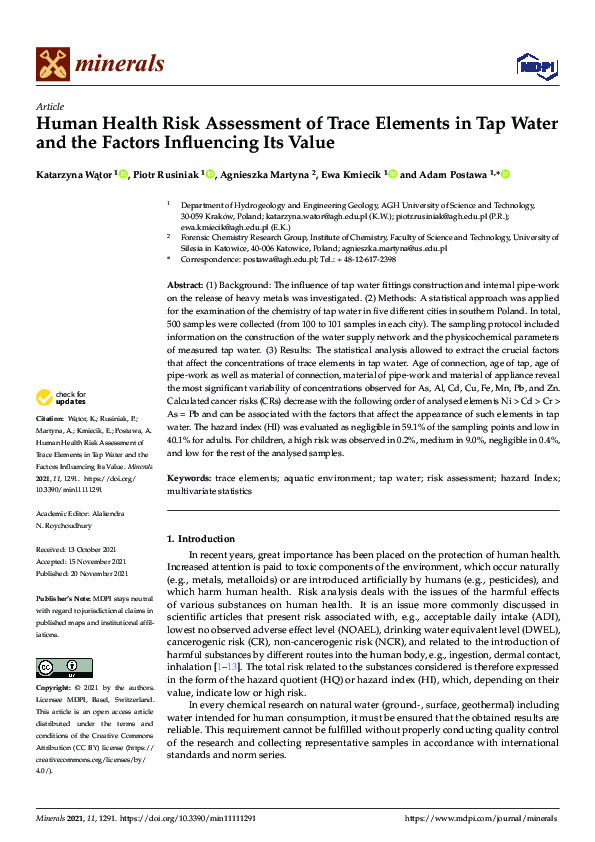 (PDF) Human Health Risk Assessment of Trace Elements in Tap Water and ...