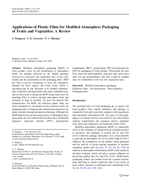 (PDF) Applications of Plastic Films for Modified Atmosphere Packaging