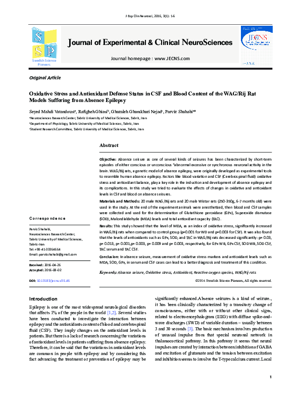 (PDF) Oxidative Stress and Antioxidant Defense Status in CSF and Blood ...