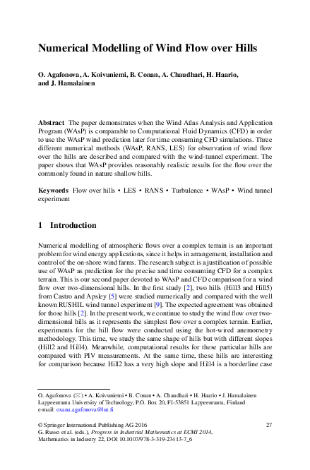 (PDF) Numerical Modelling of Wind Flow over Hills