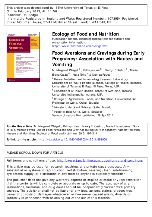PDF Food aversions and cravings during early pregnancy association