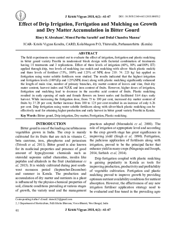 (PDF) Effect of Drip Irrigation, Fertigation and Mulching on Growth and ...