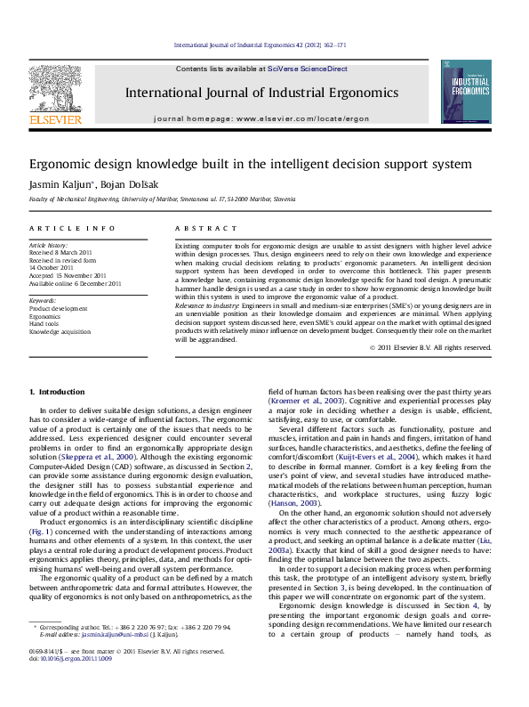 (PDF) Ergonomic design knowledge built in the intelligent decision ...