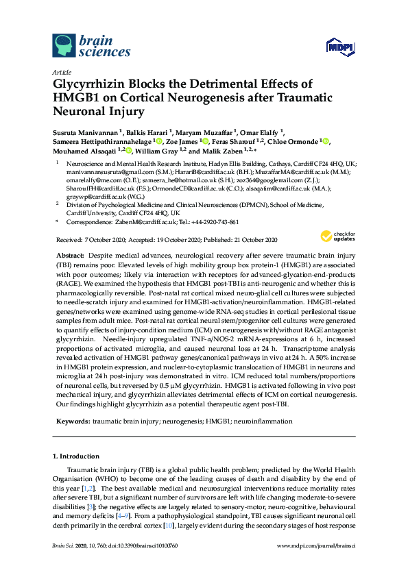 (PDF) Glycyrrhizin Blocks the Detrimental Effects of HMGB1 on Cortical ...