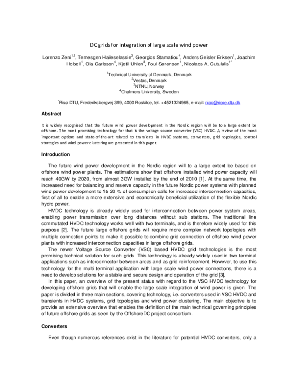 (PDF) DC grids for integration of large scale wind power