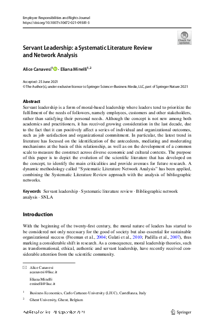 (PDF) Servant Leadership: a Systematic Literature Review and Network ...