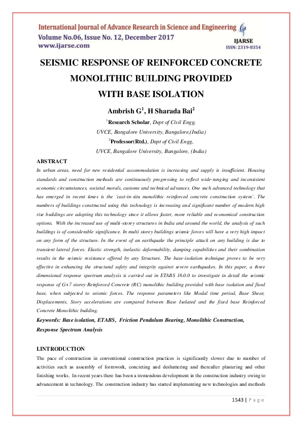 (PDF) Seismic Response of Reinforced Concrete Monolithic Building ...