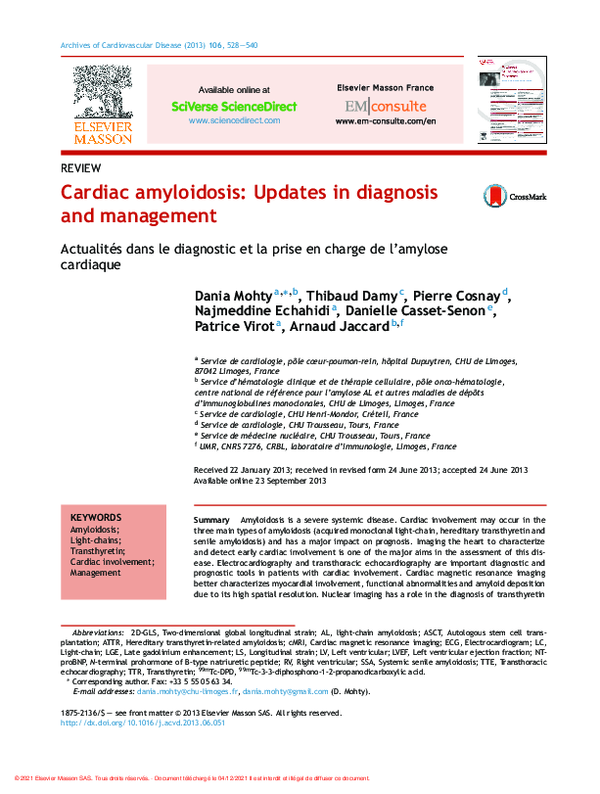 (PDF) Cardiac amyloidosis: Updates in diagnosis and management
