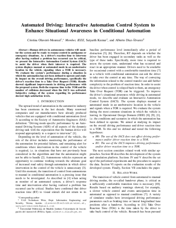 (PDF) Automated Driving: Interactive Automation Control System to ...