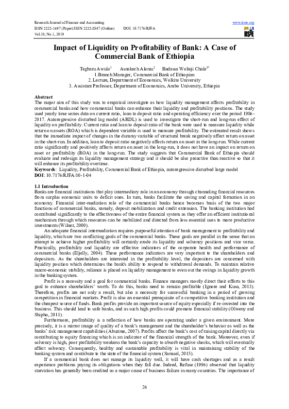  PDF Impact Of Liquidity On Profitability Of Bank A Case Of Commercial Bank Of Ethiopia 
