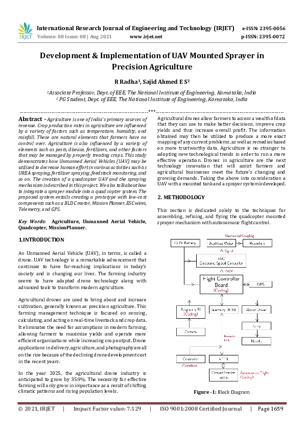 (PDF) Development & Implementation of UAV Mounted Sprayer in Precision ...
