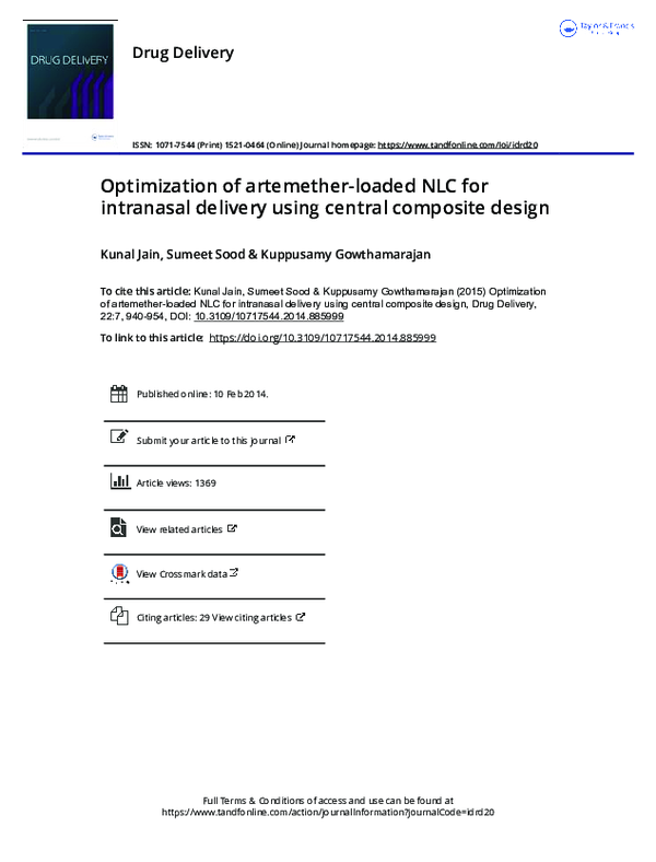 (PDF) Optimization of artemether-loaded NLC for intranasal delivery ...