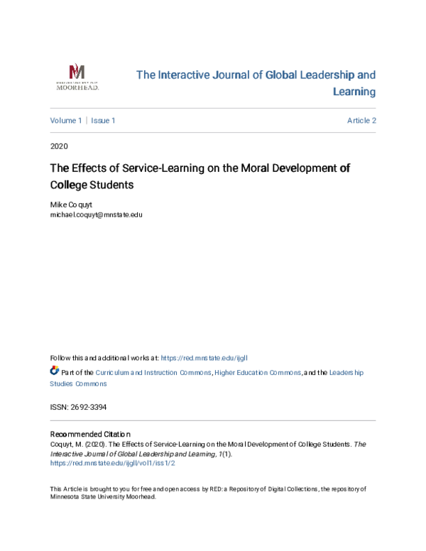 (PDF) The Effects of Service-Learning on the Moral Development of ...