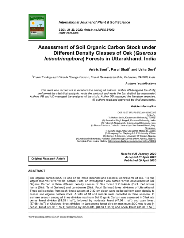 (PDF) Assessment of Soil Organic Carbon Stock under Different Density ...