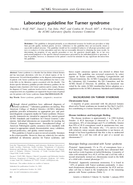(PDF) Laboratory guideline for Turner syndrome Cynthia Powell